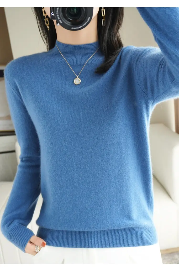 Women's Blue Korean Style Half Turtleneck Pullover Sweater — feature 38