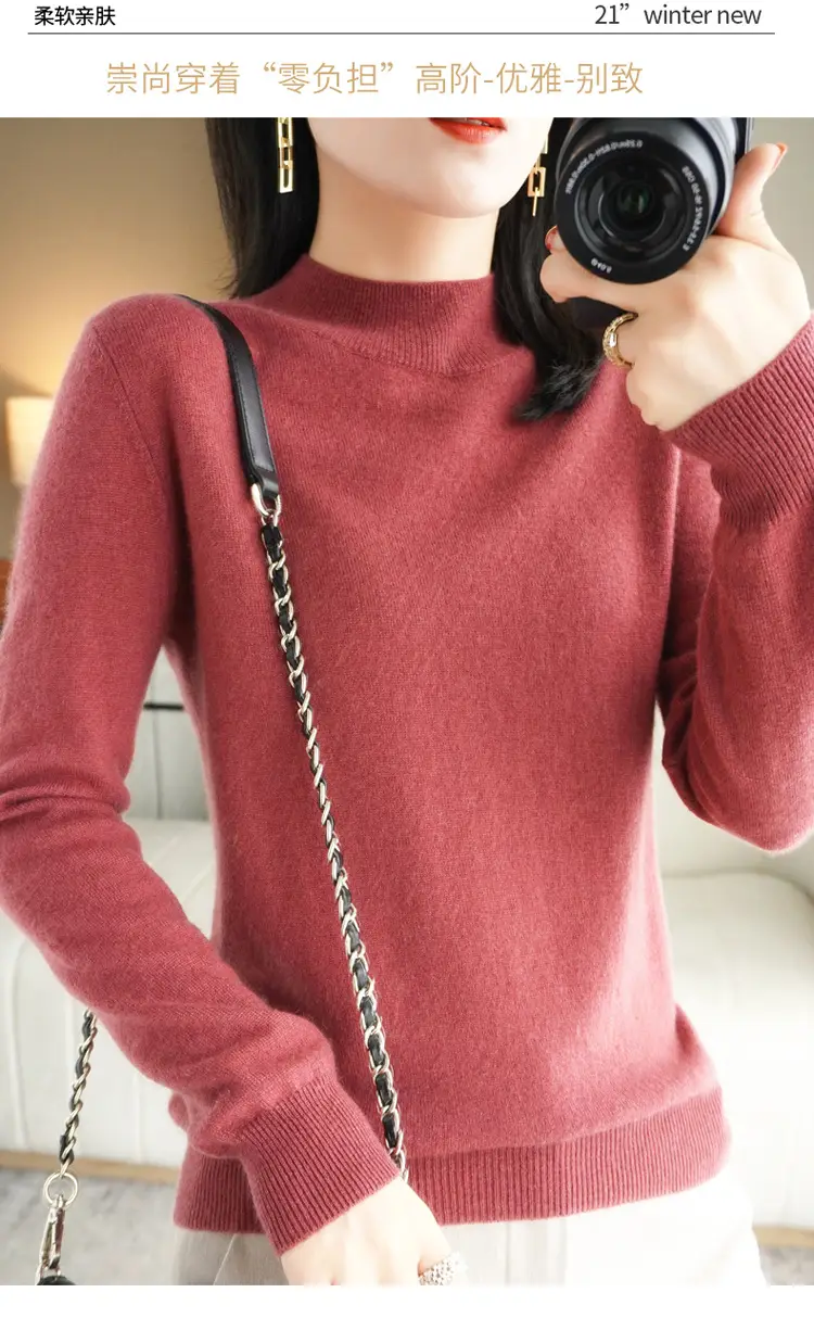 Women's Blue Korean Style Half Turtleneck Pullover Sweater — feature 39