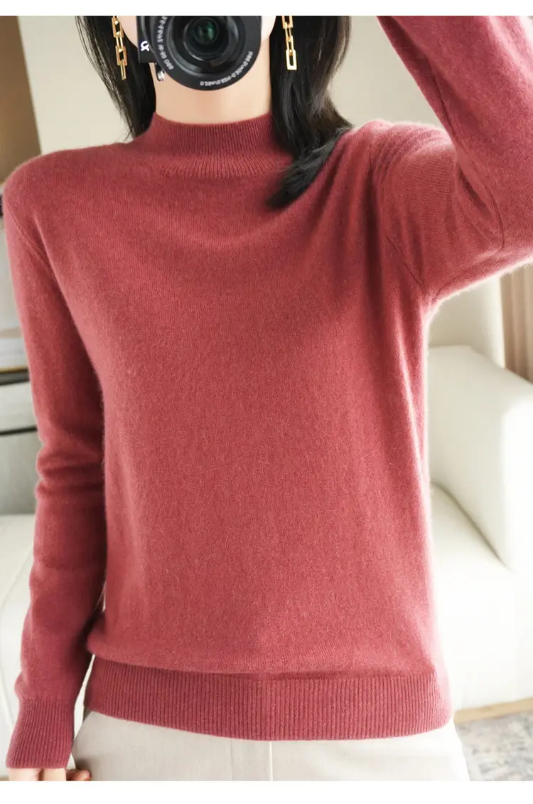 Women's Blue Korean Style Half Turtleneck Pullover Sweater — feature 40