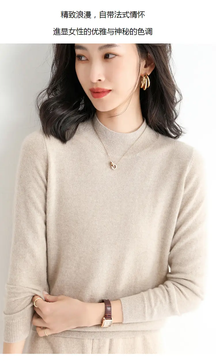 Women's Blue Korean Style Half Turtleneck Pullover Sweater — feature 9