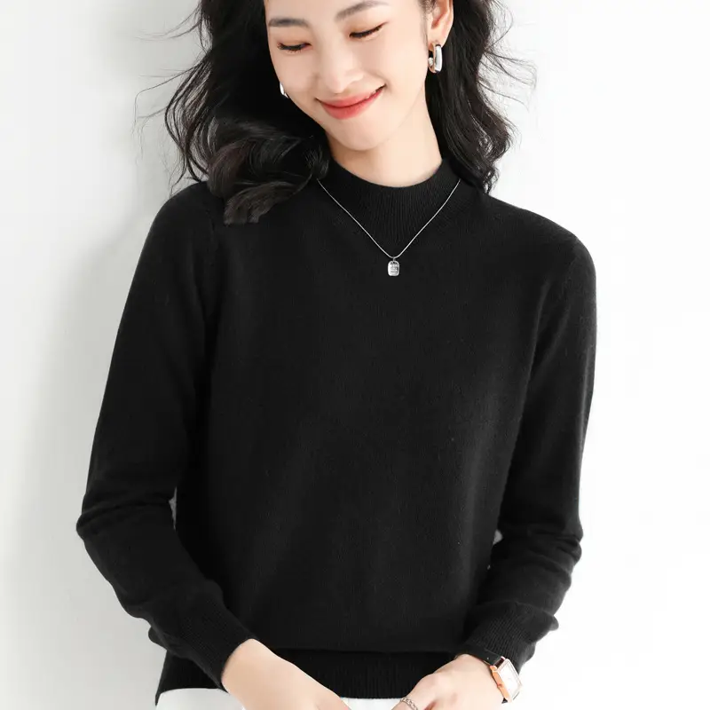 Women's Blue Korean Style Half Turtleneck Pullover Sweater - Image 2