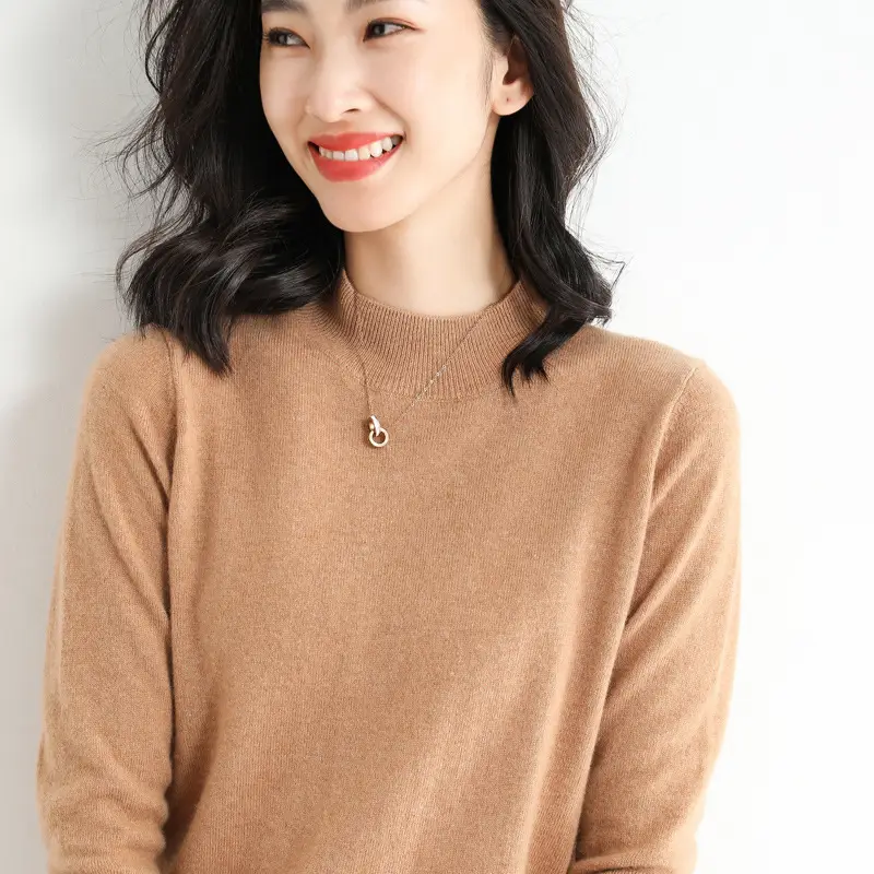 Women's Blue Korean Style Half Turtleneck Pullover Sweater - Image 3