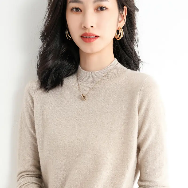 Women's Blue Korean Style Half Turtleneck Pullover Sweater - Image 4