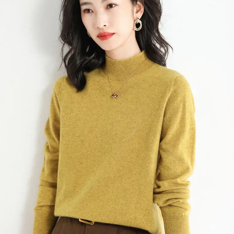 Women's Blue Korean Style Half Turtleneck Pullover Sweater - Image 7