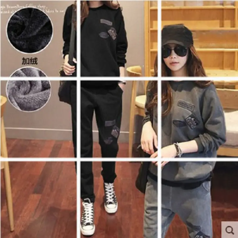 Women Casual Sweatshirt Set Grey Black Fleece 2026 - Image 6