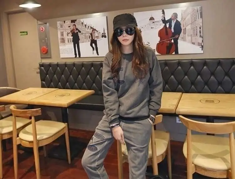 Women Casual Sweatshirt Set Grey Black Fleece 2026 — feature 5