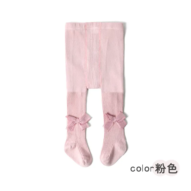 Girls Pink Bow Leggings Cotton Summer Pantyhose - Image 2