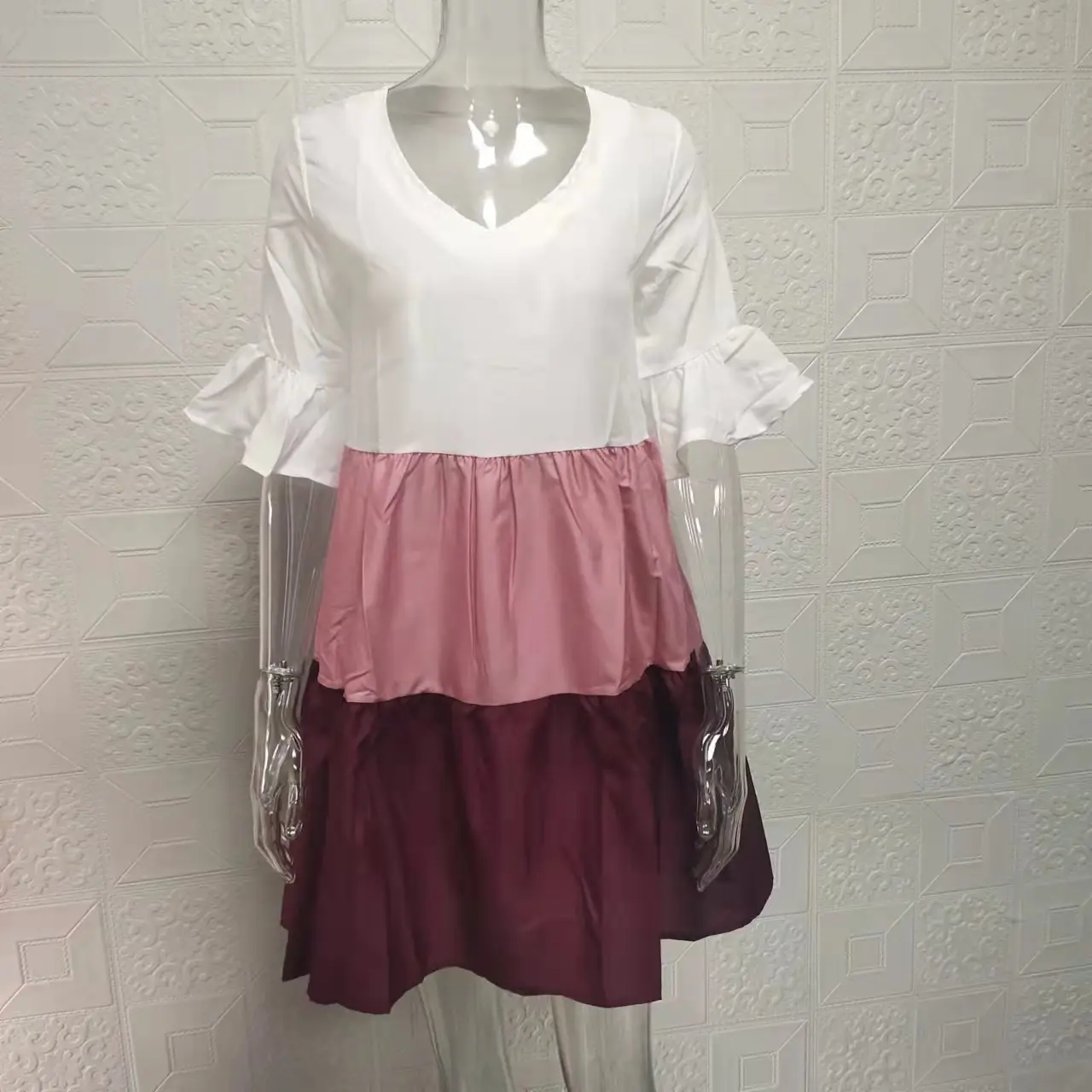 Women White Printed Ruffle Dress Summer Loose V-Neck — feature 16