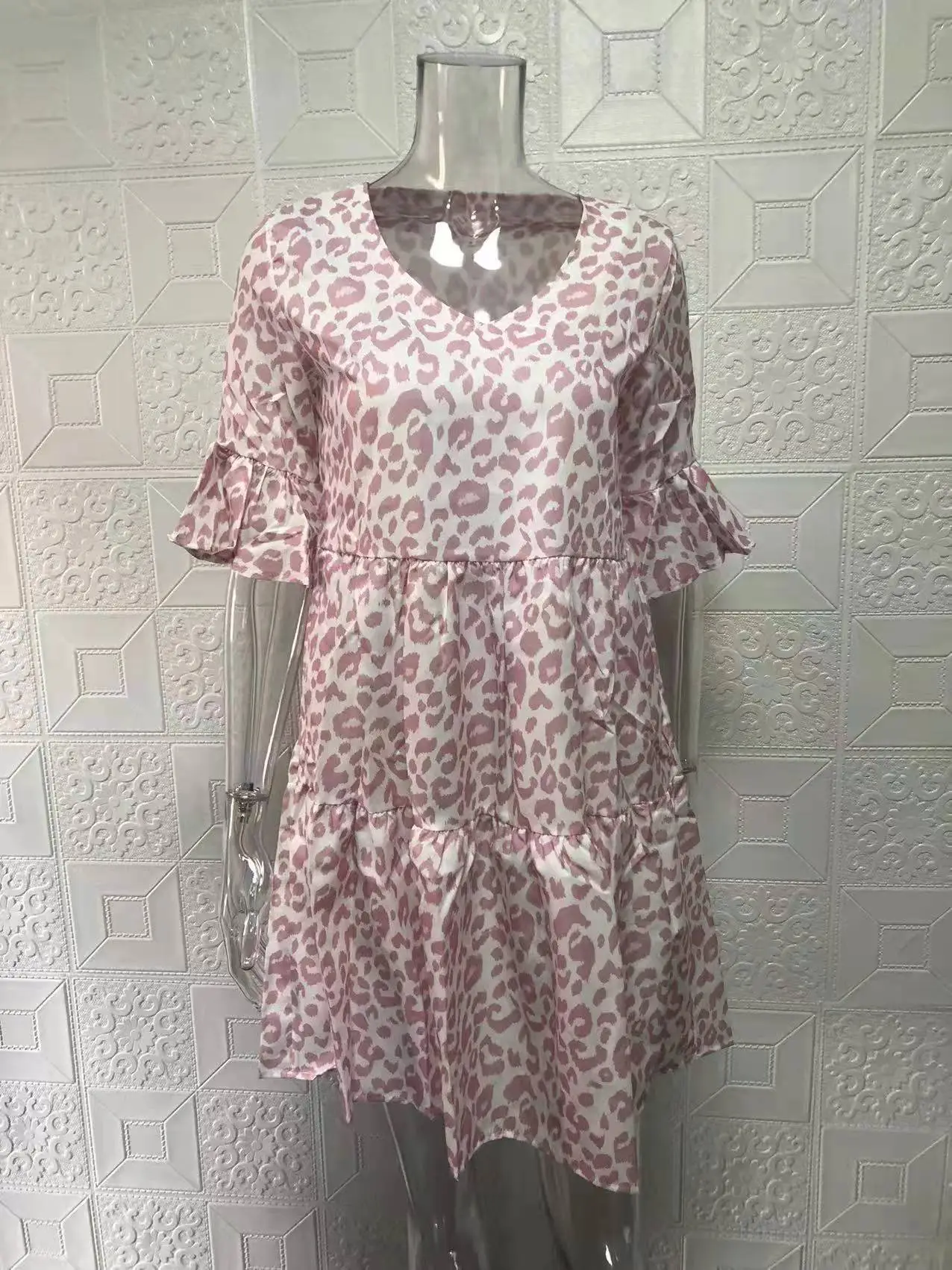 Women White Printed Ruffle Dress Summer Loose V-Neck — feature 17