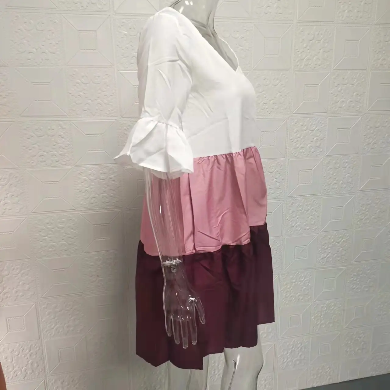 Women White Printed Ruffle Dress Summer Loose V-Neck — feature 19