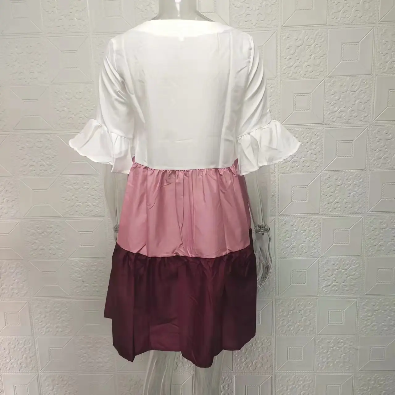 Women White Printed Ruffle Dress Summer Loose V-Neck — feature 20