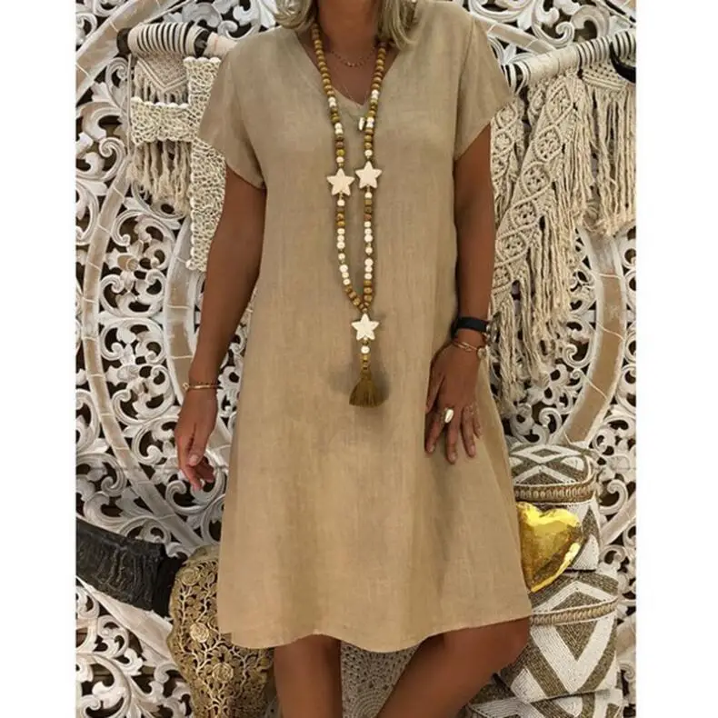 Yellow V-Neck Short Sleeve Skirt Dress Large - Image 7