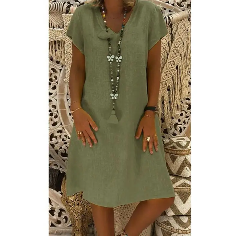 Yellow V-Neck Short Sleeve Skirt Dress Large - Image 8