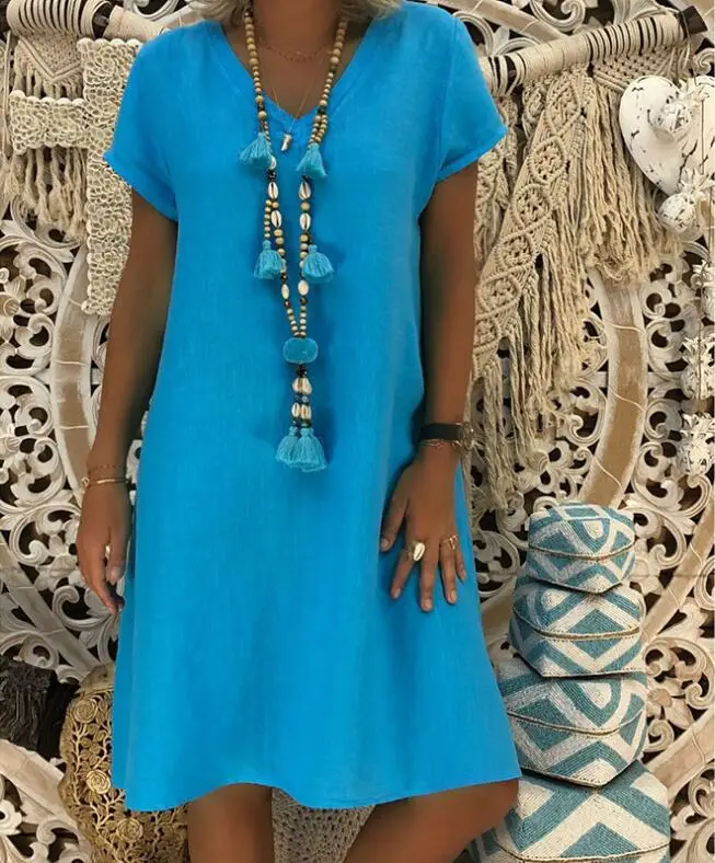 Yellow V-Neck Short Sleeve Skirt Dress Large - Image 3