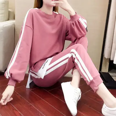 Plus Size Women's Pink Track Suit Set with White Stripes - Image 6