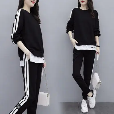 Plus Size Women's Pink Track Suit Set with White Stripes - Image 2