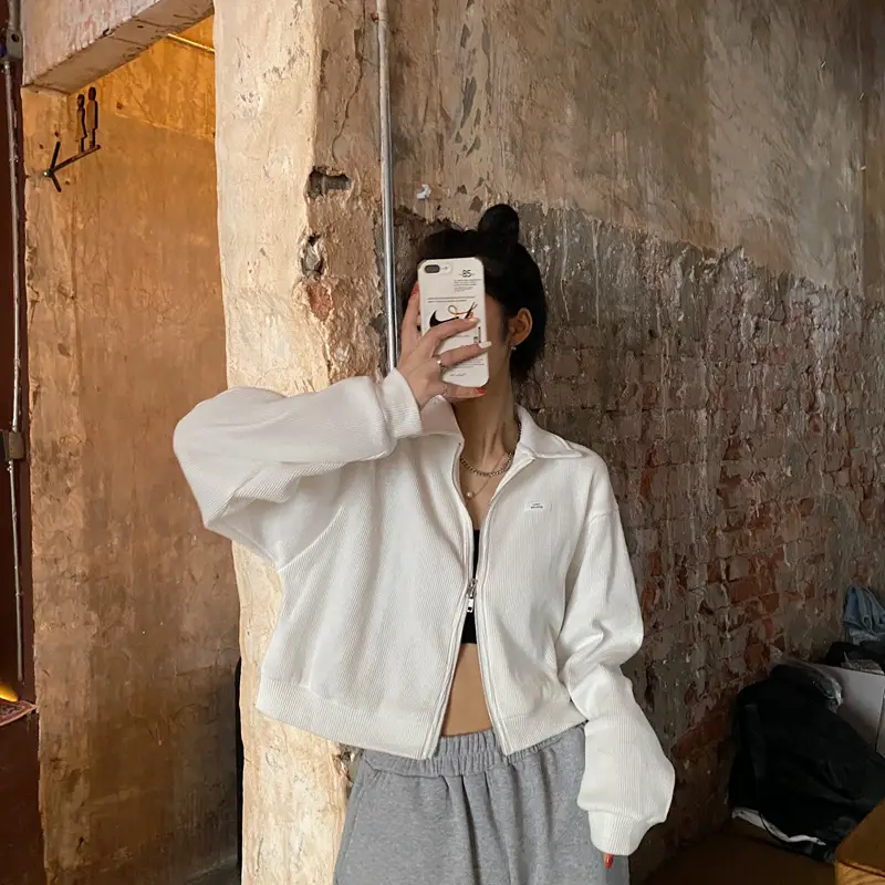 Women Waffle Jacket Grey Long Sleeve Zipper 2024 — feature 27