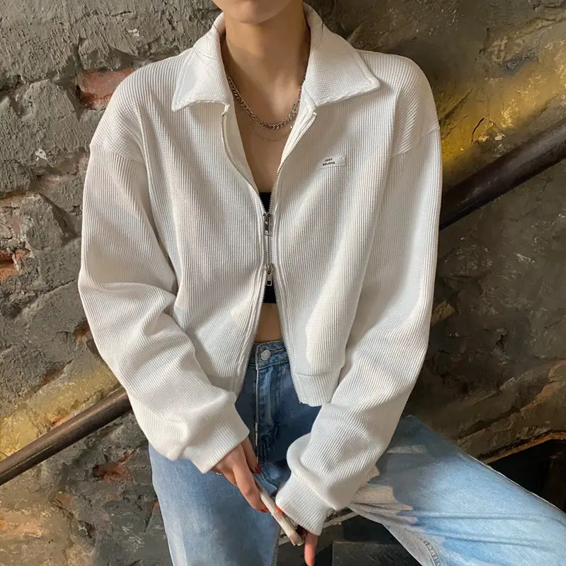 Women Waffle Jacket Grey Long Sleeve Zipper 2024 — feature 28