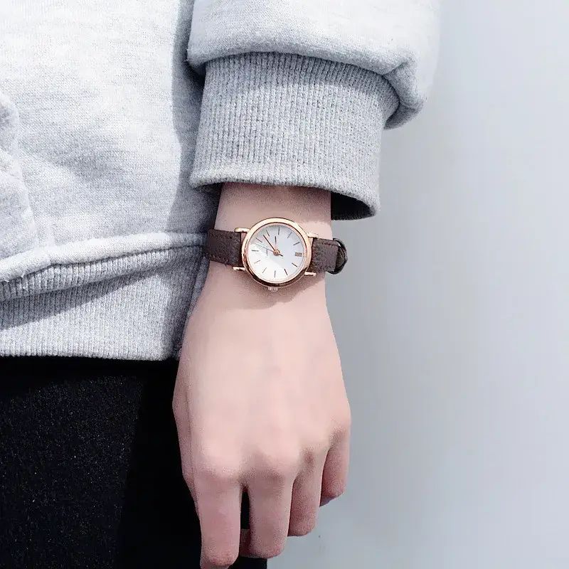 Korean Leather Watch Set for Women Brown Black