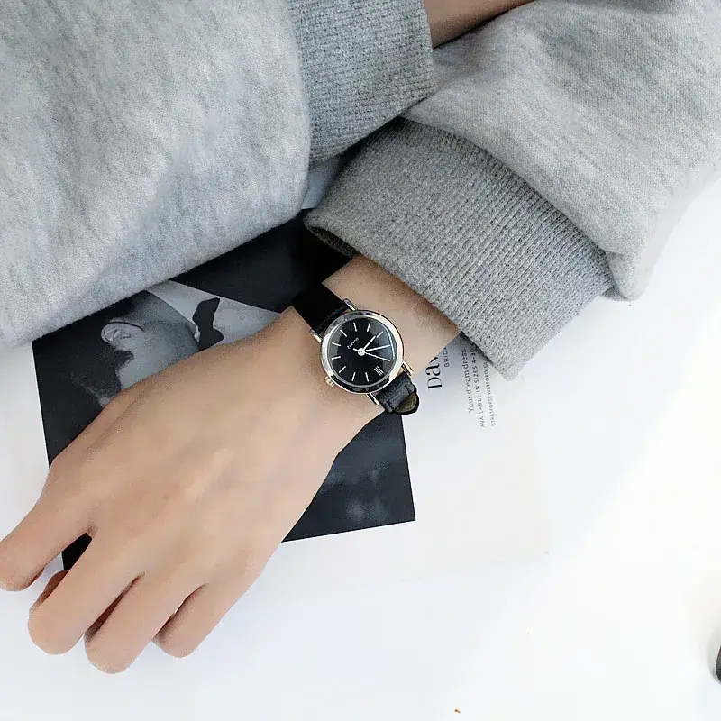 Korean Leather Watch Set for Women Brown Black