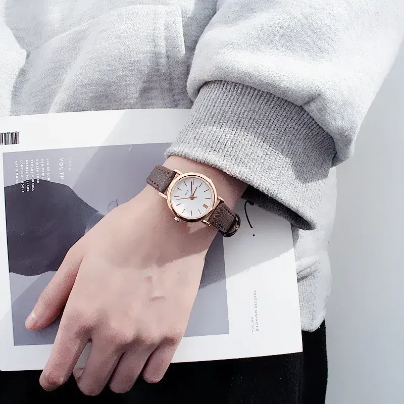 Korean Leather Watch Set for Women Brown Black