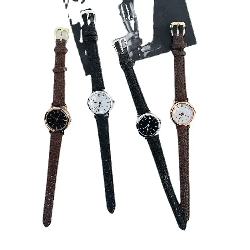 Korean Leather Watch Set for Women Brown Black