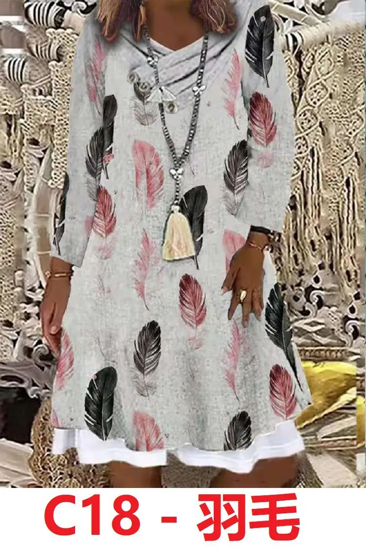 Black Floral Digital Print Long Sleeve Dress for Women