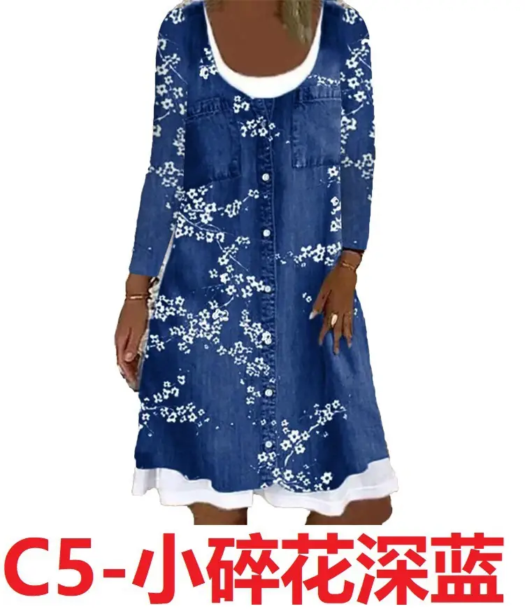 Black Floral Digital Print Long Sleeve Dress for Women