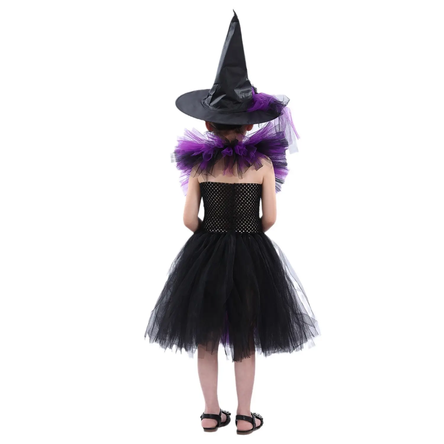 Witch Costume Dress for Girls Purple Hat Mesh Puff - Image 15
