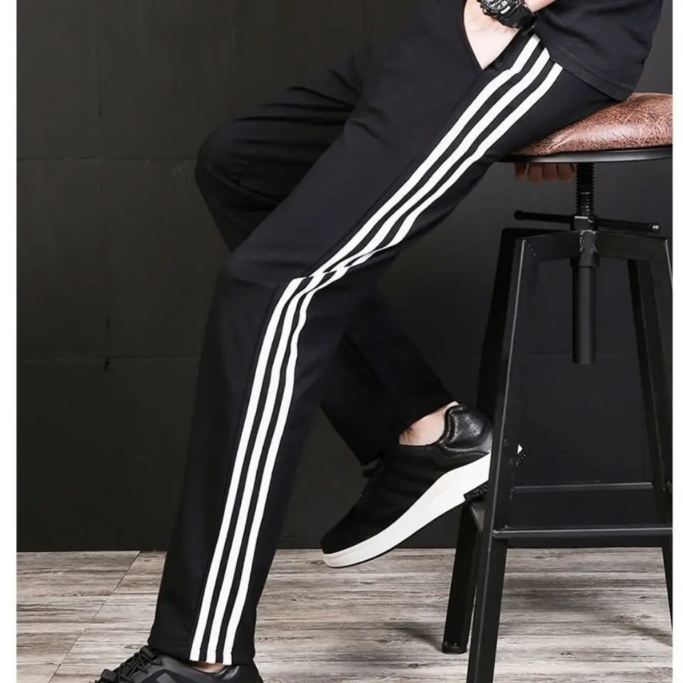 Men's Grey Striped Loose Straight Pants Casual Trousers — feature 6
