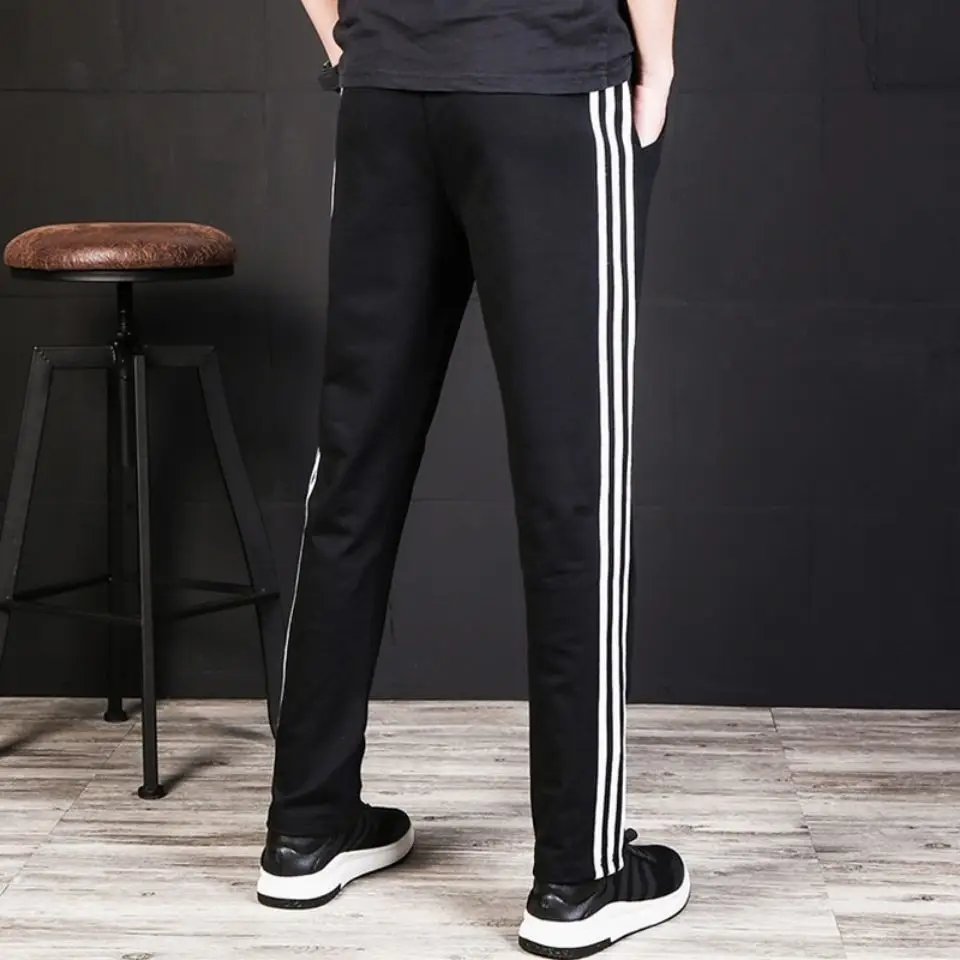 Men's Grey Striped Loose Straight Pants Casual Trousers — feature 7