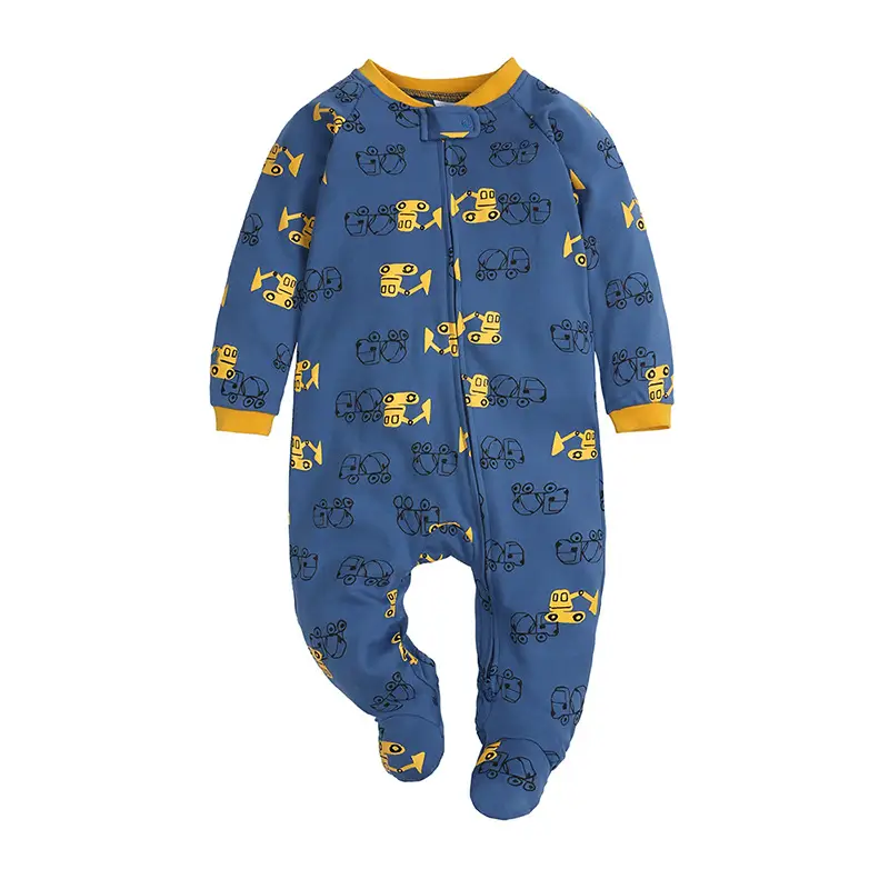 Baby Jumpsuit Blue Yellow Zipper Pajamas - Image 4