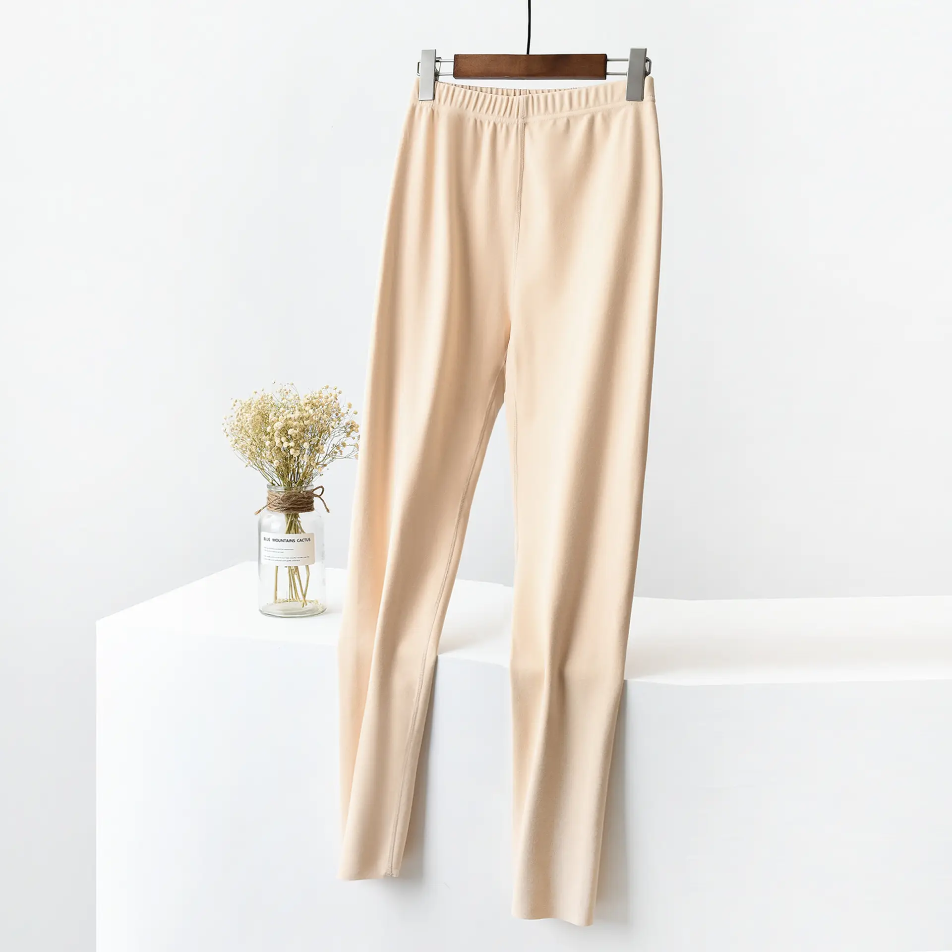Autumn Velvet Cropped Leggings Women Pink Fleece Lined