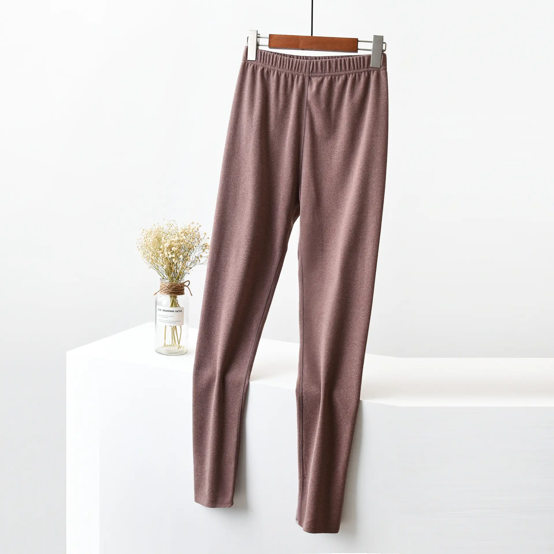 Autumn Velvet Cropped Leggings Women Pink Fleece Lined