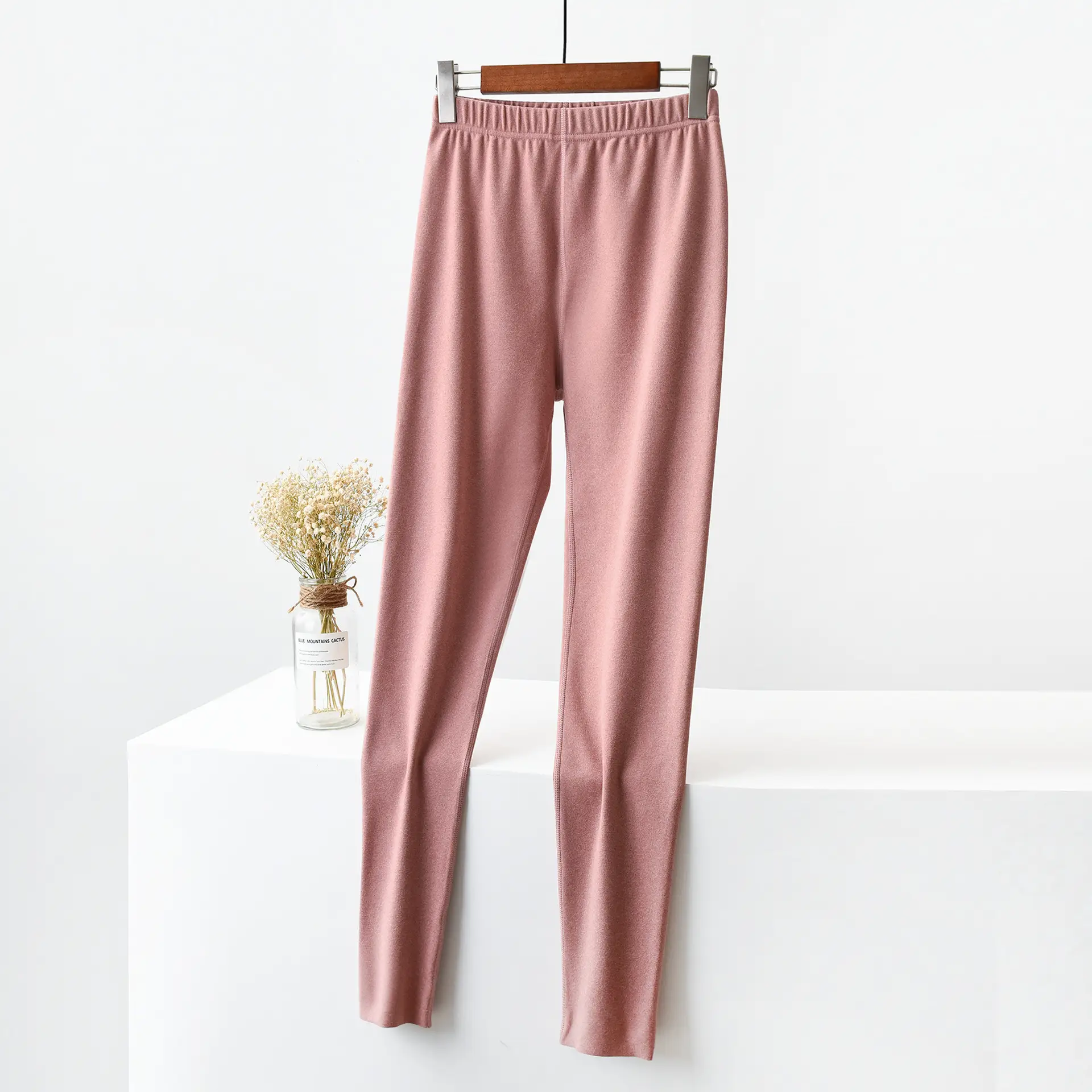 Autumn Velvet Cropped Leggings Women Pink Fleece Lined