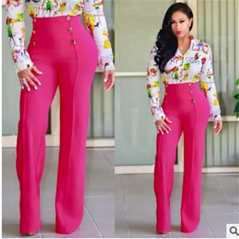 White High Waist Wide Leg Trousers with Button Front - Image 5