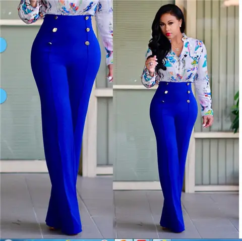 White High Waist Wide Leg Trousers with Button Front - Image 3