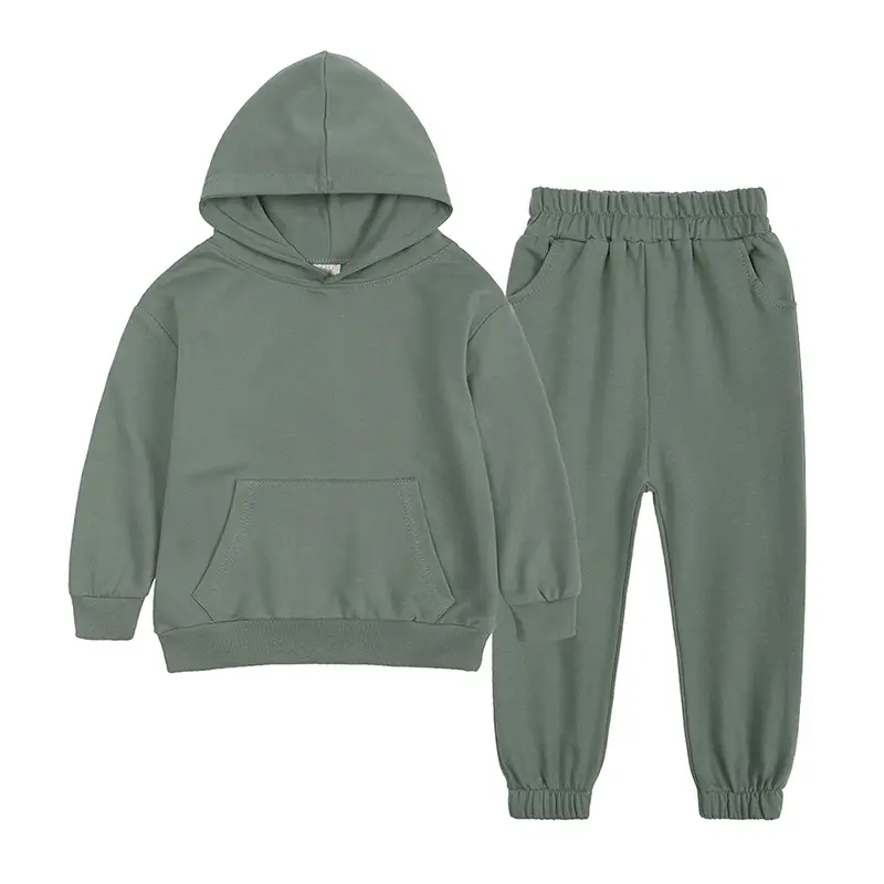 Children's Hooded Sweatshirt Set Solid Color Hooded Tracksuit - Image 4