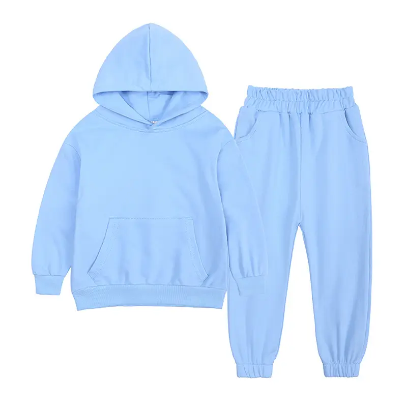 Children's Hooded Sweatshirt Set Solid Color Hooded Tracksuit - Image 2