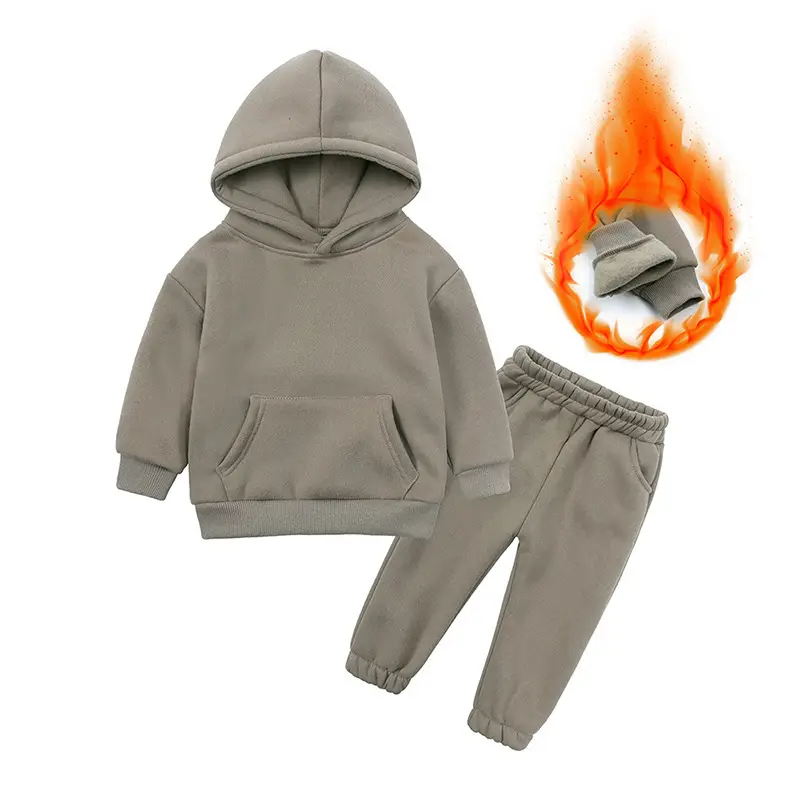 Children's Hooded Sweatshirt Set Solid Color Hooded Tracksuit - Image 10