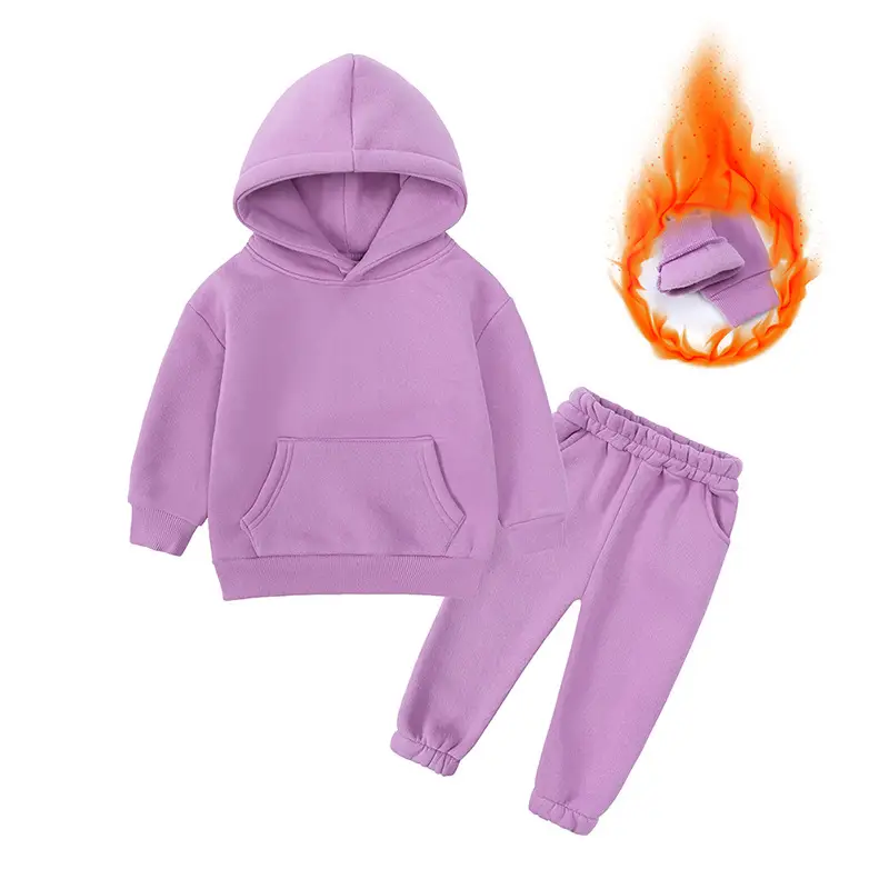 Children's Hooded Sweatshirt Set Solid Color Hooded Tracksuit - Image 11