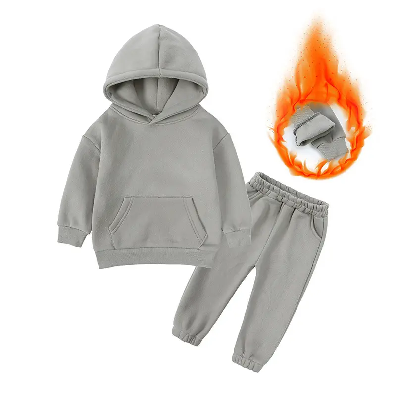 Children's Hooded Sweatshirt Set Solid Color Hooded Tracksuit - Image 8