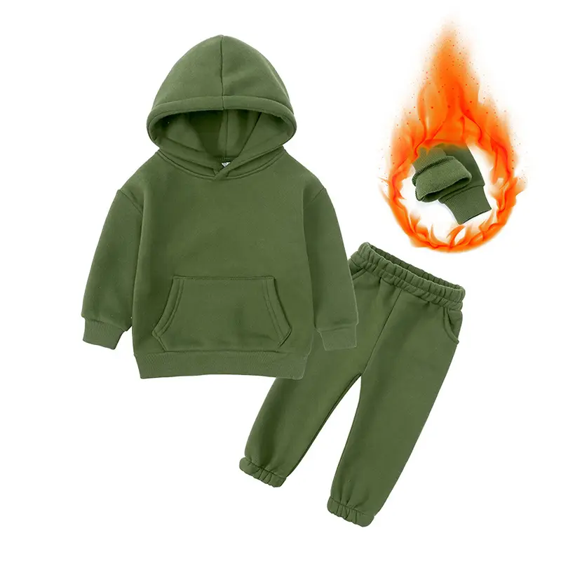 Children's Hooded Sweatshirt Set Solid Color Hooded Tracksuit - Image 9