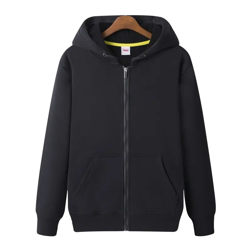 Men Black Full Zip Hoodie Sweatshirt Long Sleeve