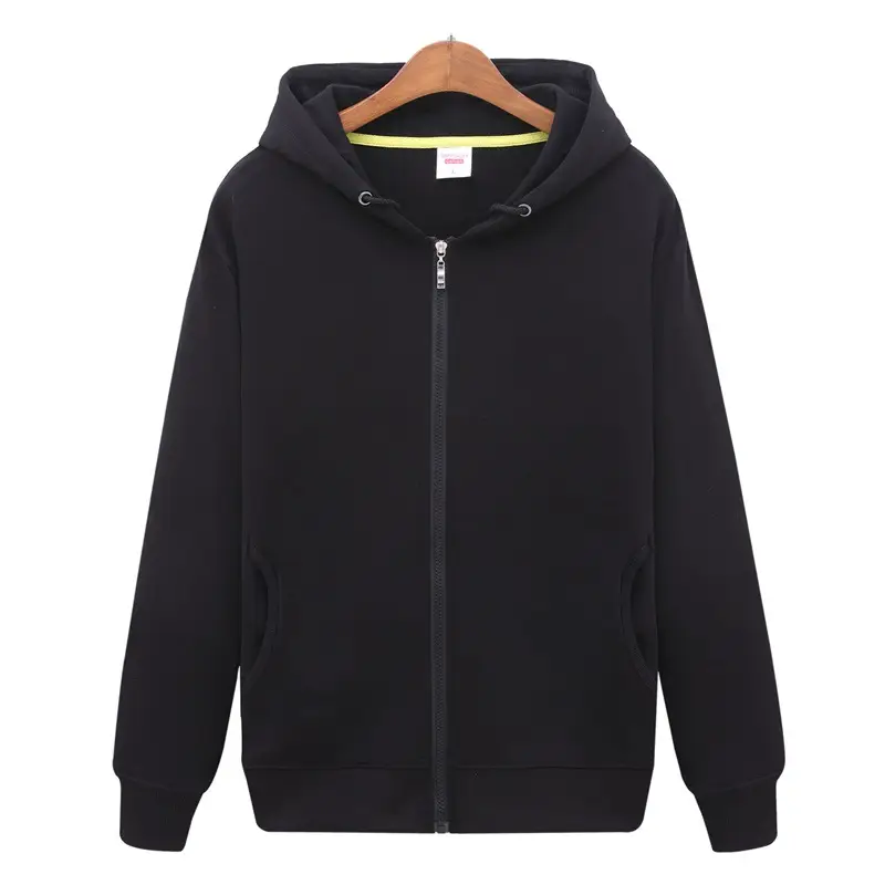Men Black Full Zip Hoodie Sweatshirt Long Sleeve