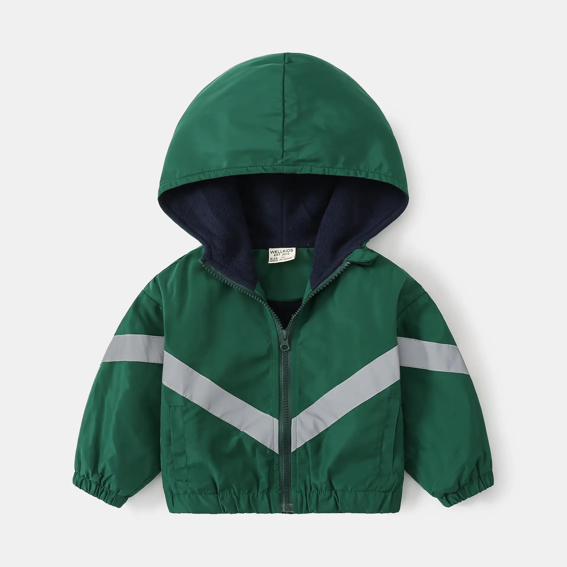 Children Hooded Fleece Jacket Green Black Zipper 2023