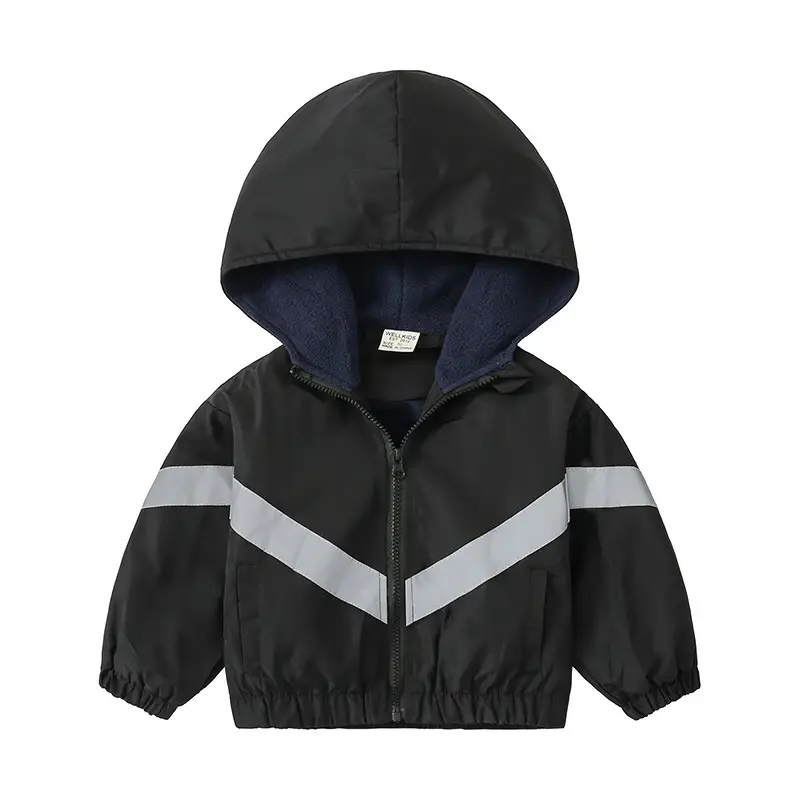 Children Hooded Fleece Jacket Green Black Zipper 2023