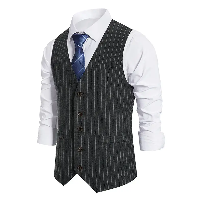 New Men's Striped Single Breasted Vest Black - Image 5