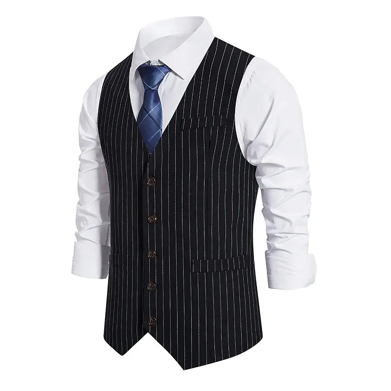 New Men's Striped Single Breasted Vest Black - Image 6