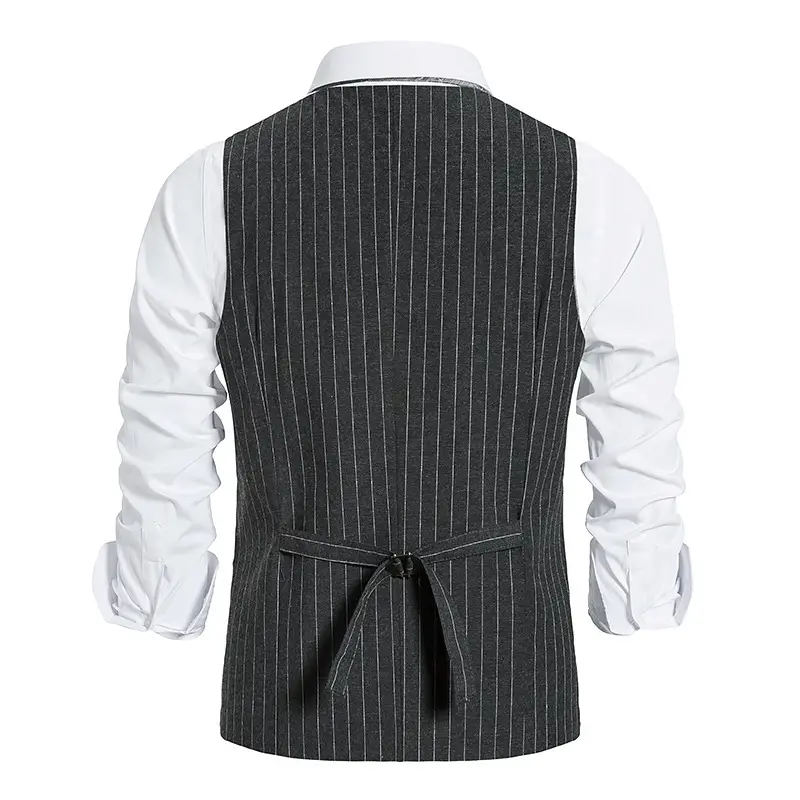 New Men's Striped Single Breasted Vest Black — feature 11